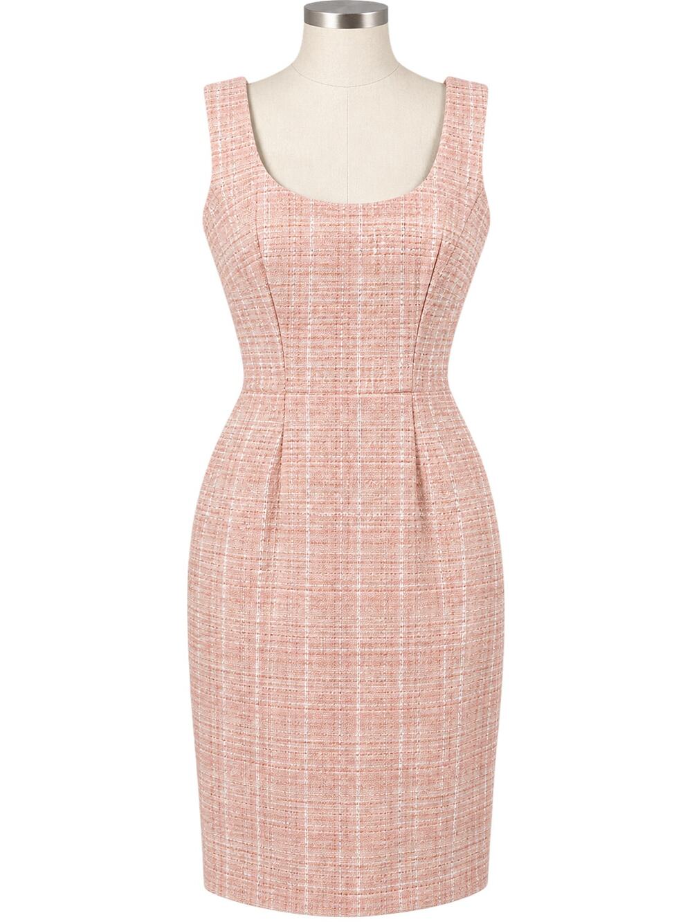 Tory Burch Sleeveless Pink Cream Plaid Sheath Dress - Size 0 - Picture 1 of 8